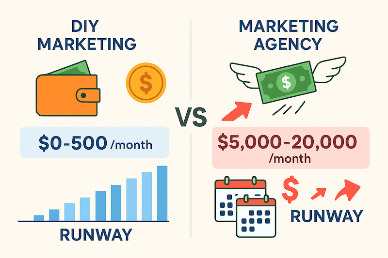Startup marketing cost comparison DIY strategies versus hiring marketing agency