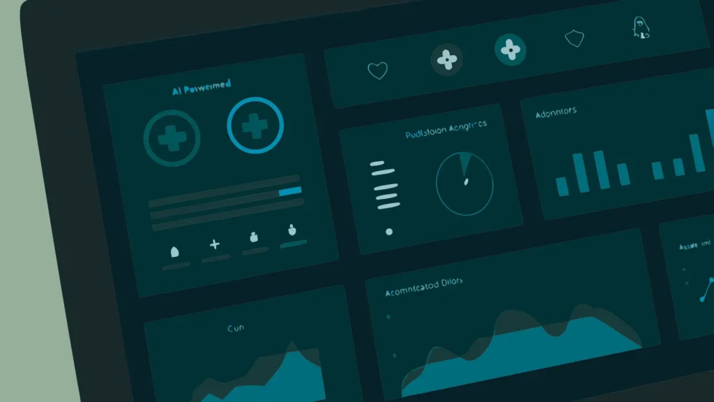 image of AI-powered healthcare dashboard showing predictive analytics and automated care coordination
