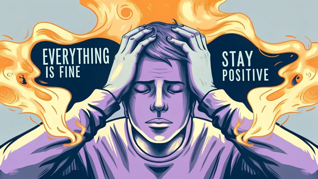 Person overwhelmed by toxic positivity showing harmful effects of forced optimism