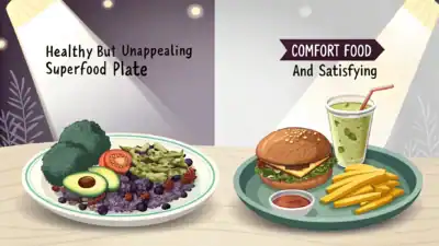 Dramatic comparison between superfood marketing pressure and balanced eating approach showing wellness industry manipulation versus authentic healthy living