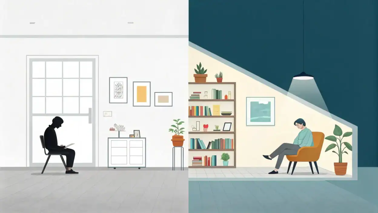 Comparison showing minimalism drawbacks versus benefits of owning more possessions for mental health and social connections