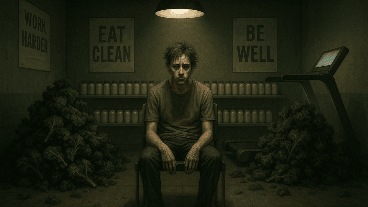 Conceptual illustration showing the hidden healthy eating risks behind wellness culture in 2025.