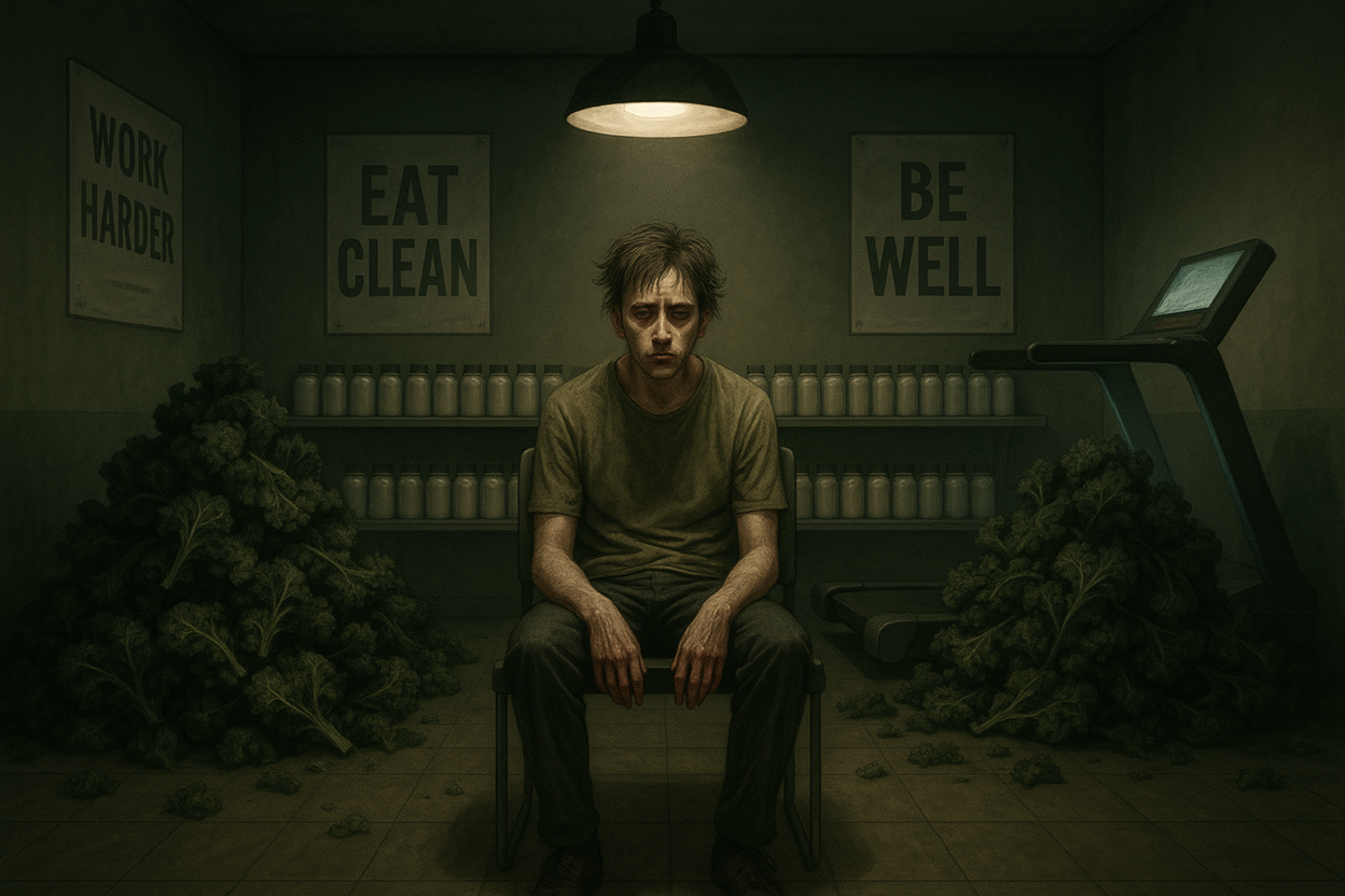 Conceptual illustration showing the hidden healthy eating risks behind wellness culture in 2025.