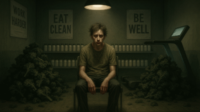 Conceptual illustration showing the hidden healthy eating risks behind wellness culture in 2025.